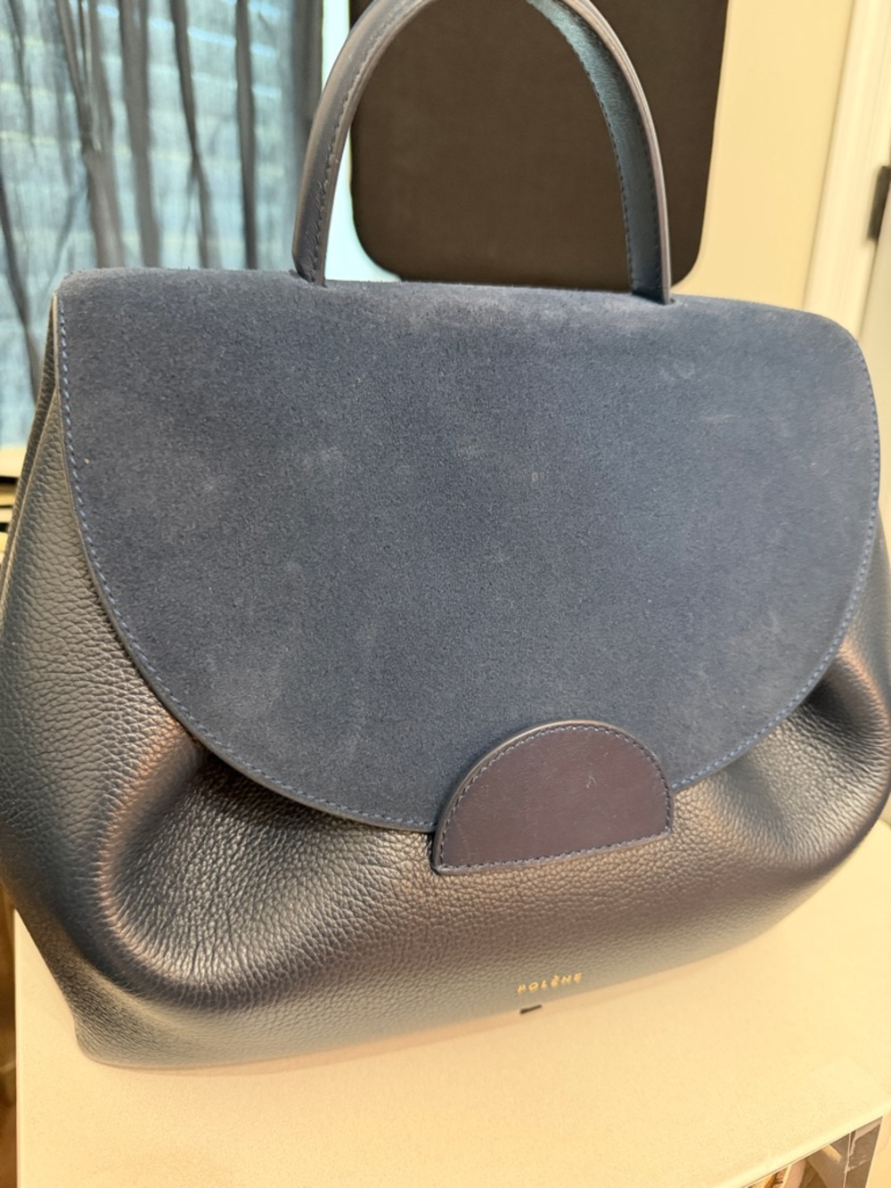 Polène Navy Blue Two-Tone Top-Handle Bag